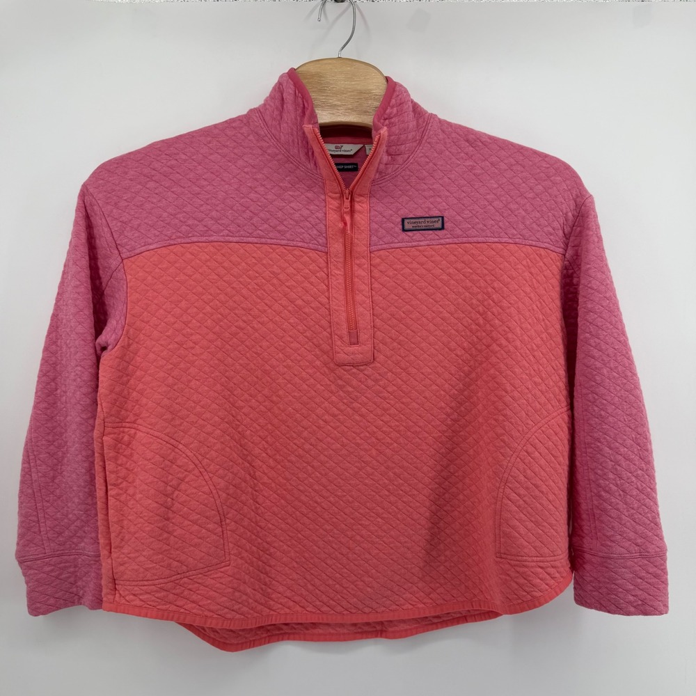 Vineyard Vines Shep Shirt Womens 2X Pink Quilted Colorblock 1/4 Zip Pullover